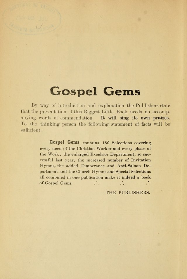 Gospel Gems Number 1 : One Hundred Eighty Sacred Selections for Religious Meetings page iv