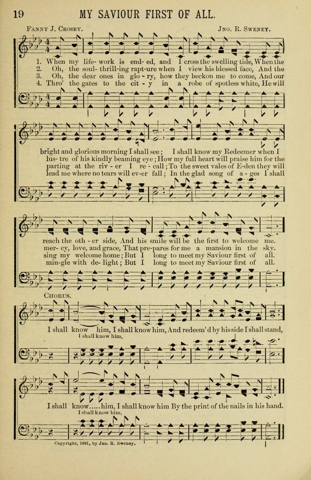 Gospel Hosannas: A Choice Collection of Hymns and Tunes for use in Evangelistic, Brotherhood and Mission Meetings, Sunday School, Etc. page 19