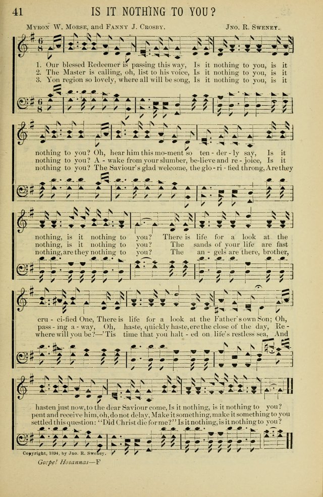 Gospel Hosannas: A Choice Collection of Hymns and Tunes for use in Evangelistic, Brotherhood and Mission Meetings, Sunday School, Etc. page 41