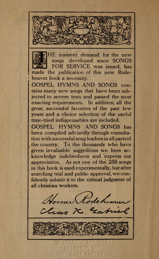 Gospel Hymns and Songs: for the Church, Sunday School and Evangelistic Services page iii