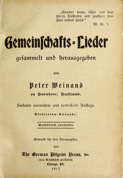 Gemeinschafts-Lieder. 7th ed. page iv