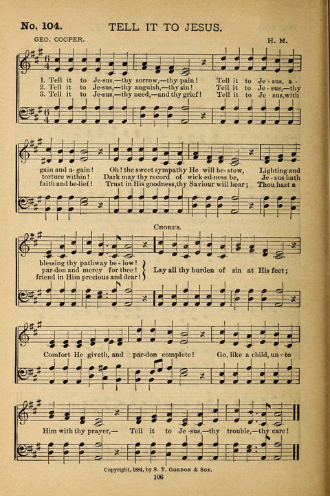 Gospel Melodies: a collection of sacred songs for use in Gospel Meetings, Social Gatheriing, &c., &c. page 106