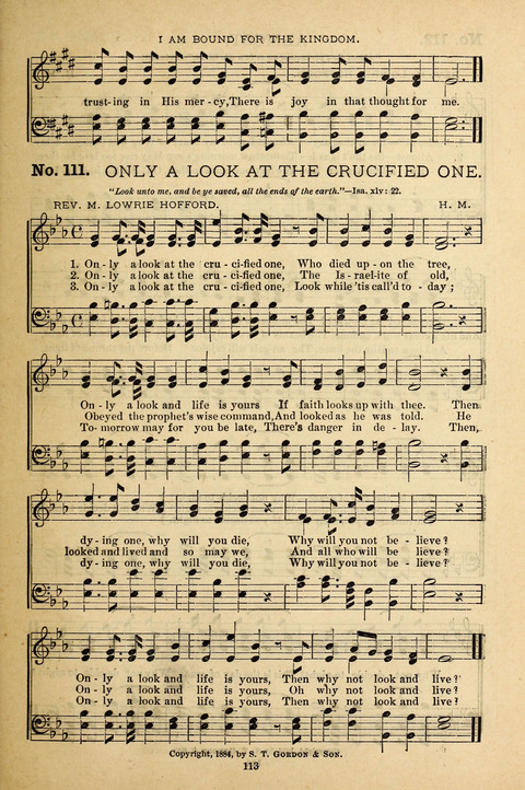 Gospel Melodies: a collection of sacred songs for use in Gospel Meetings, Social Gatheriing, &c., &c. page 113