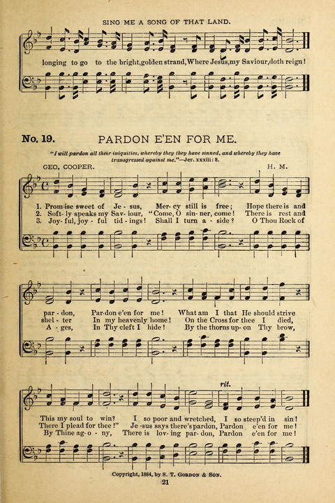 Gospel Melodies: a collection of sacred songs for use in Gospel Meetings, Social Gatheriing, &c., &c. page 21