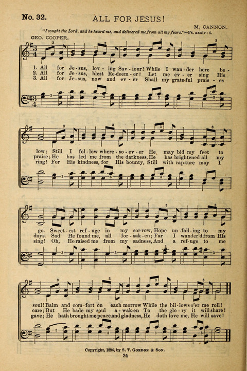 Gospel Melodies: a collection of sacred songs for use in Gospel Meetings, Social Gatheriing, &c., &c. page 34