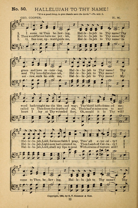 Gospel Melodies: a collection of sacred songs for use in Gospel Meetings, Social Gatheriing, &c., &c. page 52