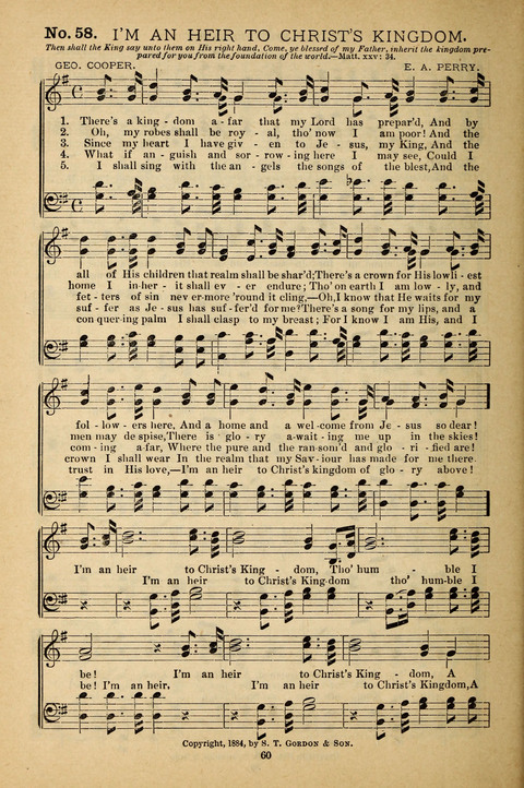 Gospel Melodies: a collection of sacred songs for use in Gospel Meetings, Social Gatheriing, &c., &c. page 60