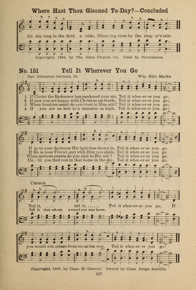 Gospel Melodies: A Collection of Choice Gospel Songs and Hymsn page 137