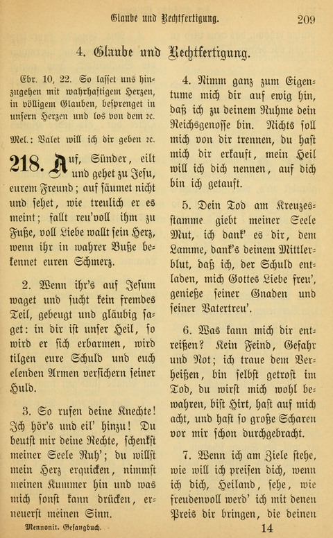 Gesangbuch in Mennoniten-Gemeinden in Kirche und Haus (4th ed.) page 209