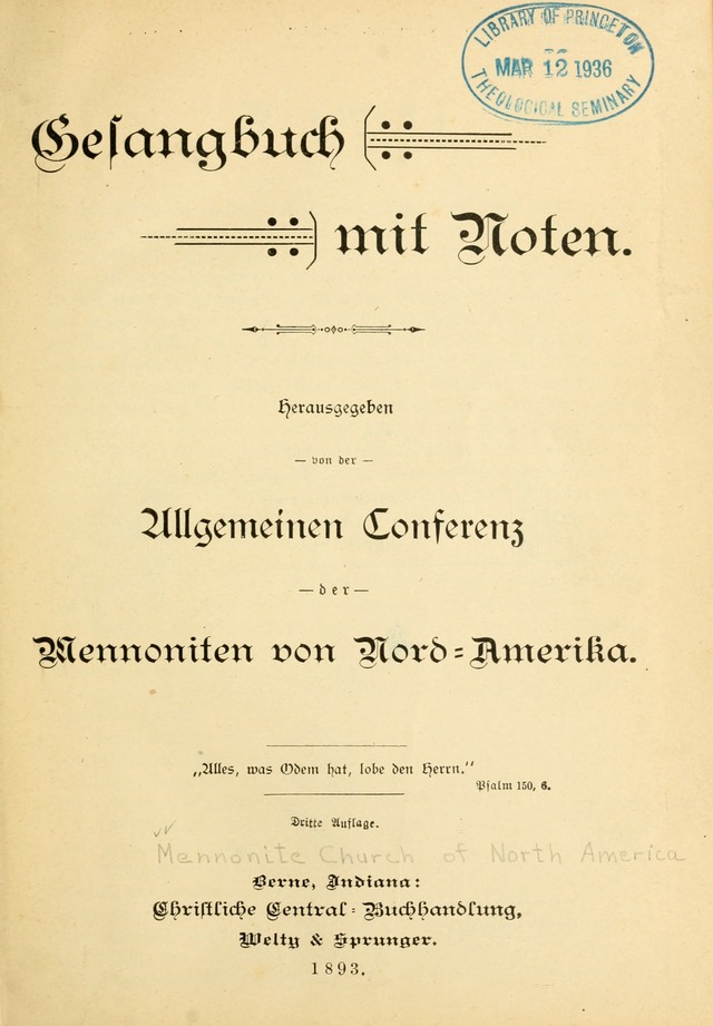 Gesangbuch mit Noten: herausgegeben von der Allgemeinen Conferenz der Mennoniten von Nord-Amerika (3rd. Aufl.) page iii