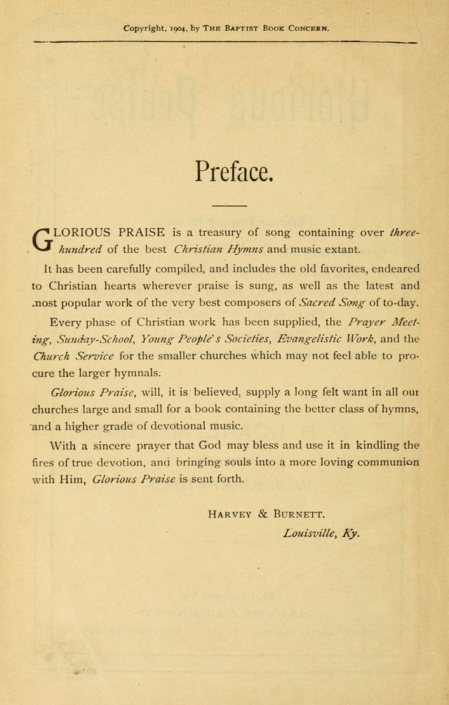 Glorious Praise: specially prepared for use in the prayer meeting, the church service, the young people