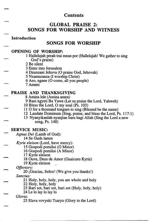 Global Praise 2: songs for worship and witness page v