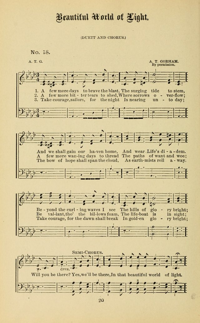 Gospel in Song: a new collection of "hymns and spiritual songs," for use in Sunday schools, praise meetings, prayer meetings, revival meetings, camp meetings and in other places ... page 20