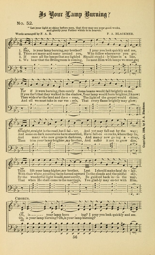 Gospel in Song: a new collection of "hymns and spiritual songs," for use in Sunday schools, praise meetings, prayer meetings, revival meetings, camp meetings and in other places ... page 56