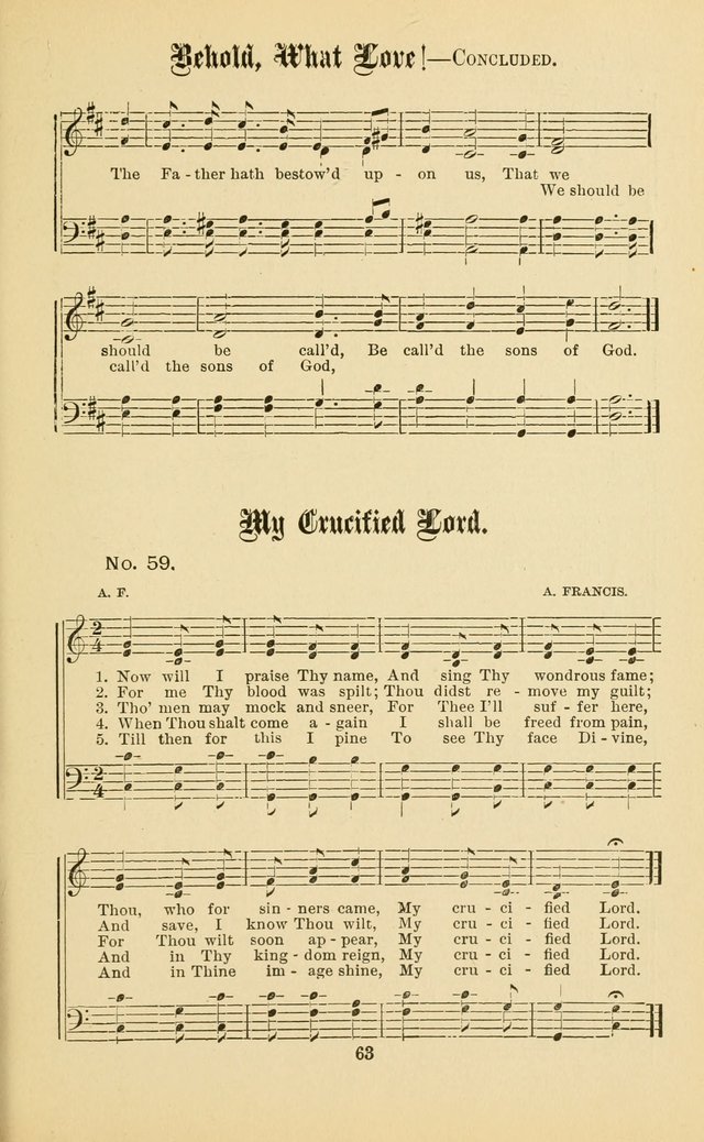 Gospel in Song: a new collection of "hymns and spiritual songs," for use in Sunday schools, praise meetings, prayer meetings, revival meetings, camp meetings and in other places ... page 63