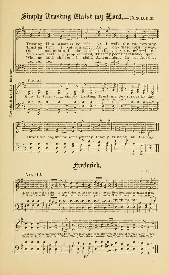 Gospel in Song: a new collection of "hymns and spiritual songs," for use in Sunday schools, praise meetings, prayer meetings, revival meetings, camp meetings and in other places ... page 65