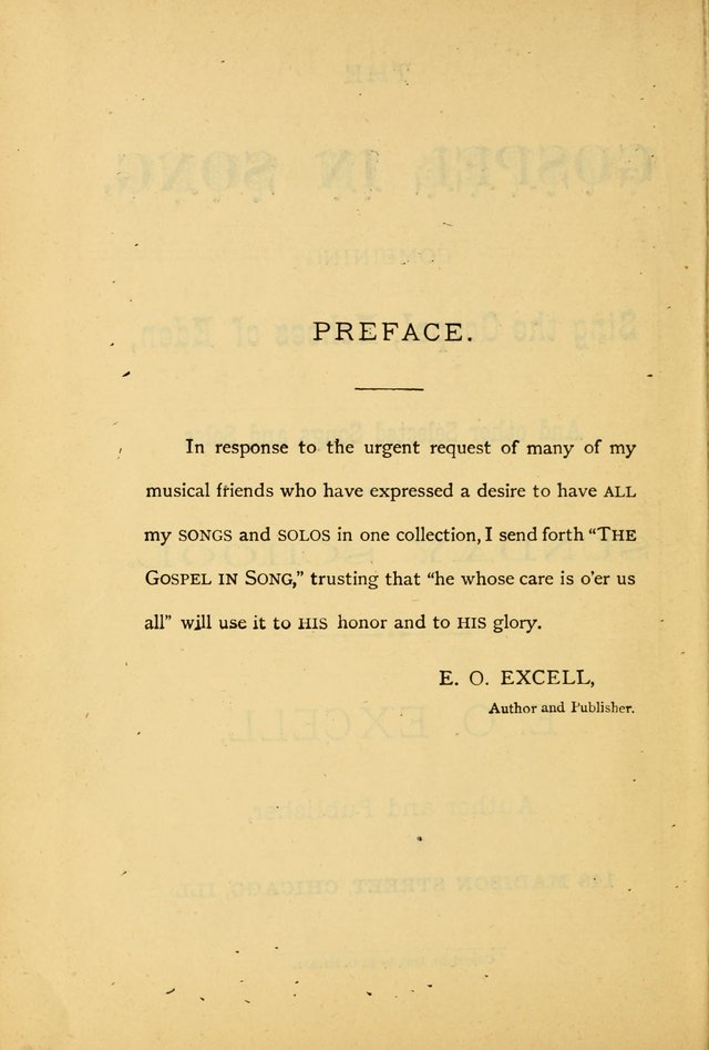 The Gospel in Song: combining "Sing the Gospel", "Echoes of Eden", and Other Selected Songs and Solos for the Sunday school page vi