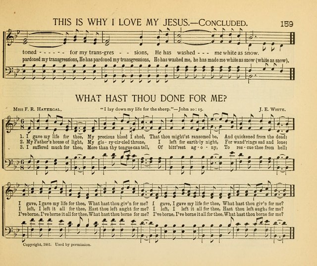 The Gospel Song Sheaf: for Sunday schools and young peoples meetings, comprising primary songs, intermediate songs, gospel and special songs, and old hymns and tunes page 159