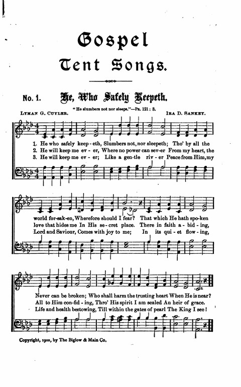 Gospel Tent Songs: Selected by F. H. Jacobs and I. Allan Sankey at the request of the Evangelistic Committee of Greater New York page 1