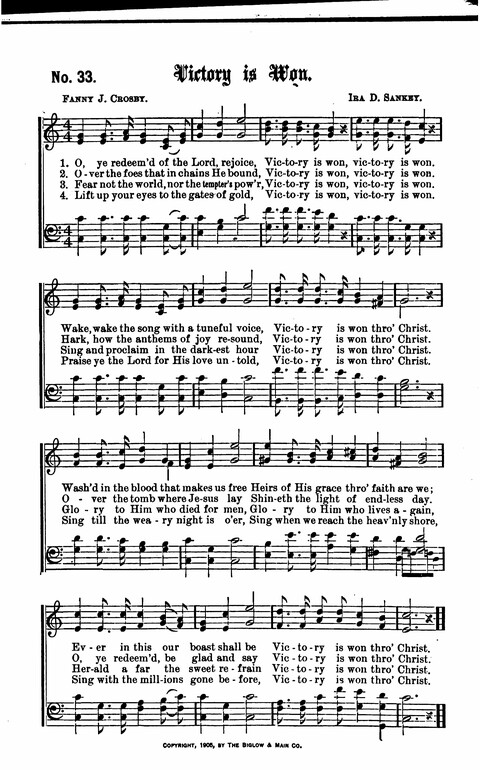 Gospel Tent Songs: Selected by F. H. Jacobs and I. Allan Sankey at the request of the Evangelistic Committee of Greater New York page 33