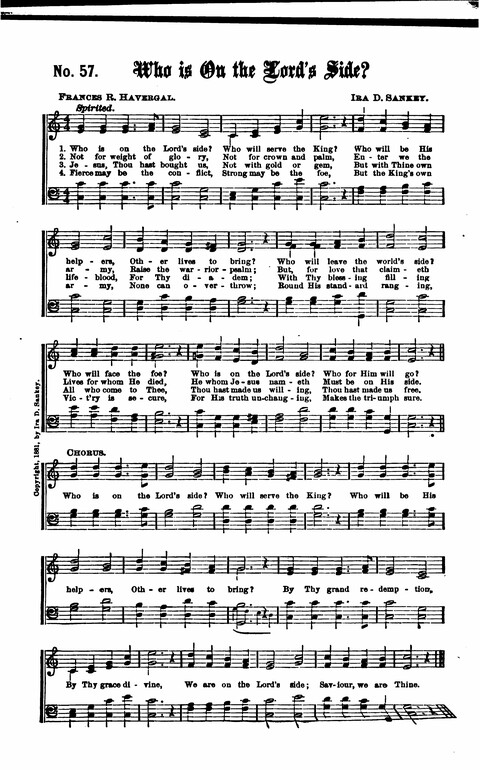 Gospel Tent Songs: Selected by F. H. Jacobs and I. Allan Sankey at the request of the Evangelistic Committee of Greater New York page 57