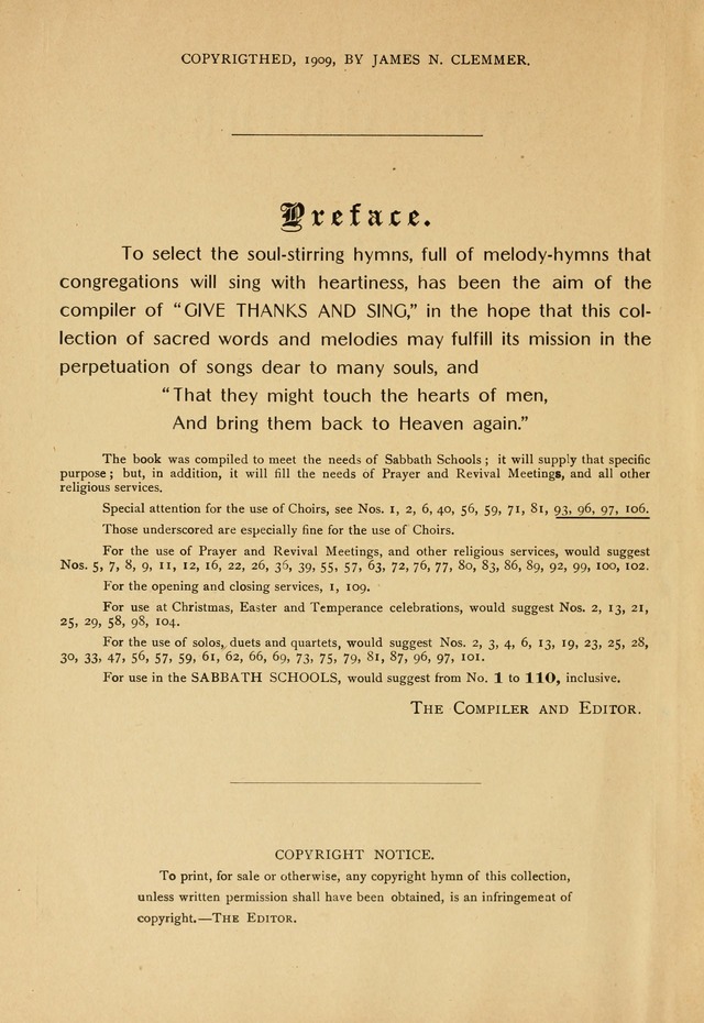 Give Thanks and Sing: for use in all religious meetings page iv