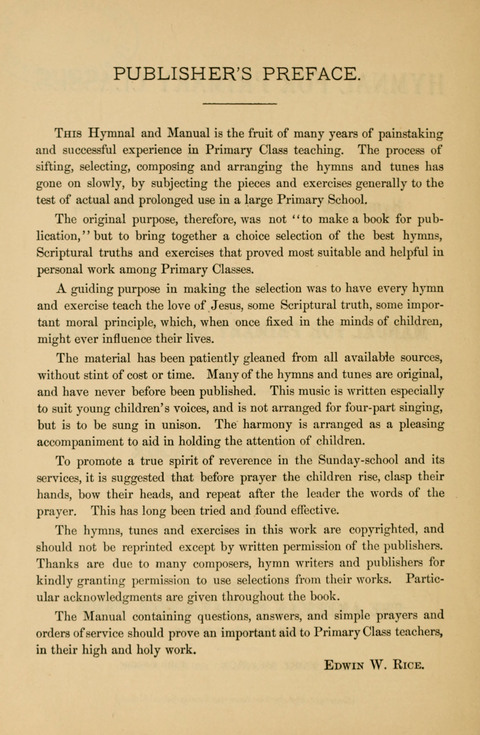 Hymnal for Primary Classes: a collection of hymns and tunes, recitations and exercises, being a manual for primary Sunday-schools (With Tunes)) page 2