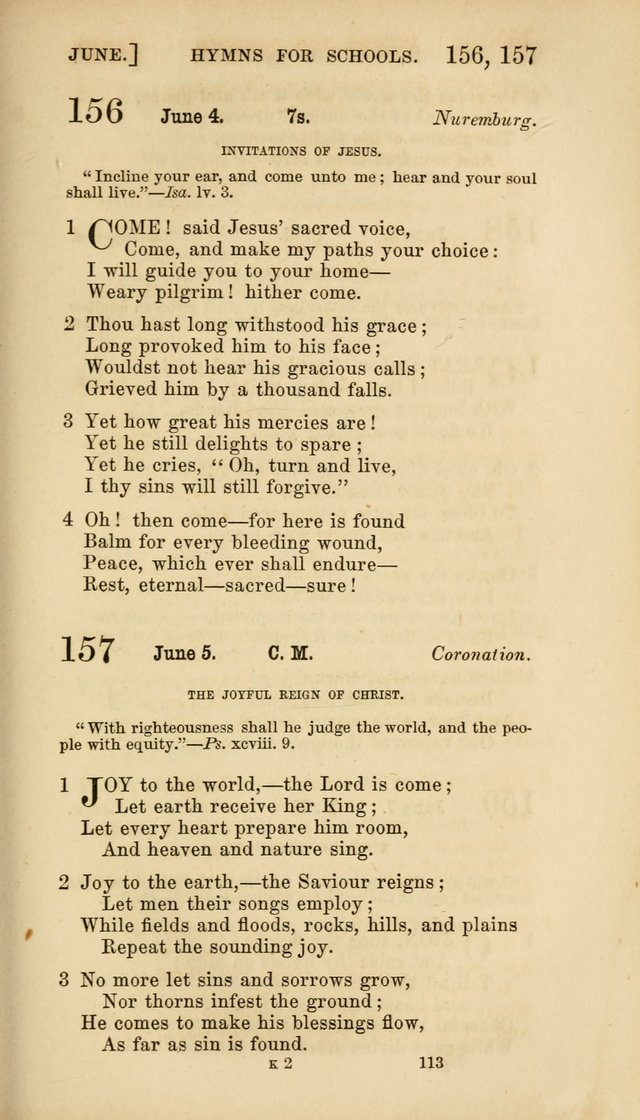 Hymns for Schools: with appropriate selections from scripture and tunes suited to the metres of the hymns (3rd ed.) page 113