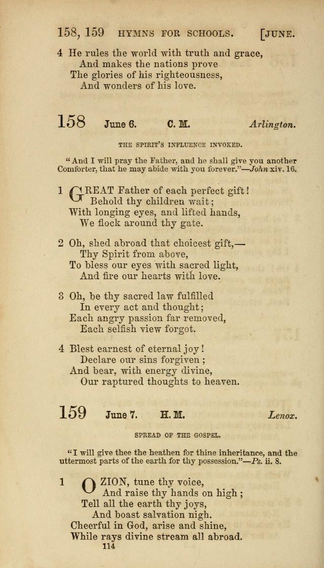 Hymns for Schools: with appropriate selections from scripture and tunes suited to the metres of the hymns (3rd ed.) page 114