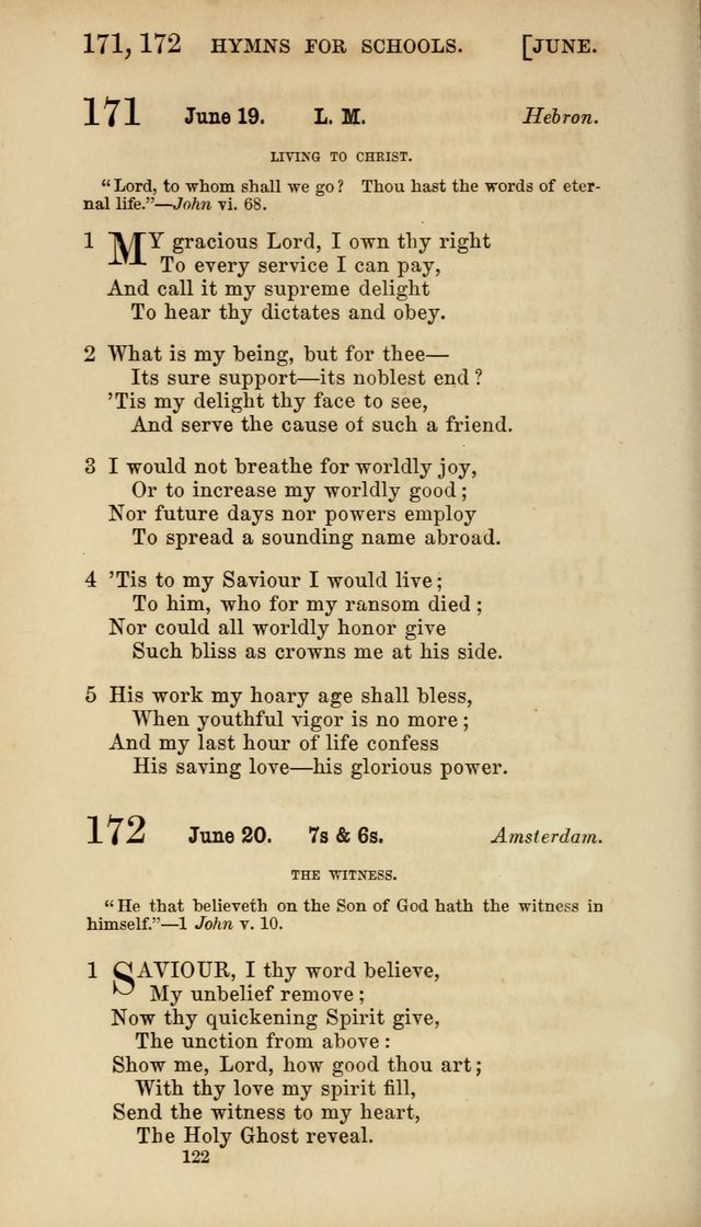 Hymns for Schools: with appropriate selections from scripture and tunes suited to the metres of the hymns (3rd ed.) page 122