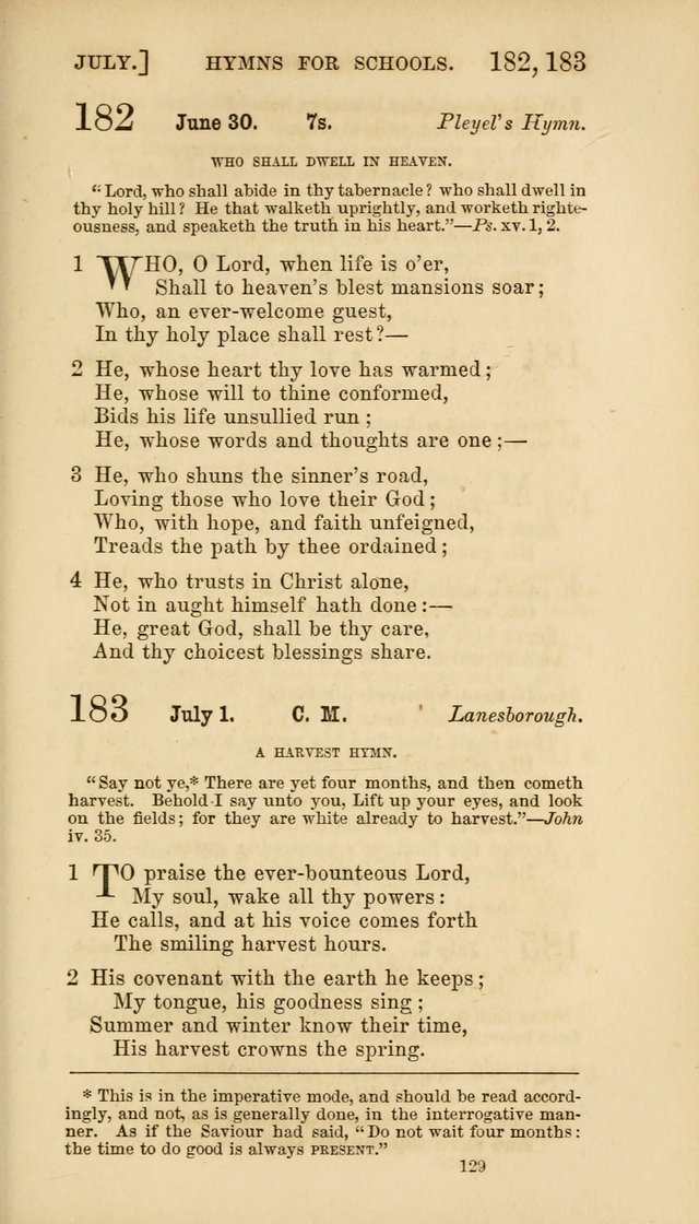 Hymns for Schools: with appropriate selections from scripture and tunes suited to the metres of the hymns (3rd ed.) page 129