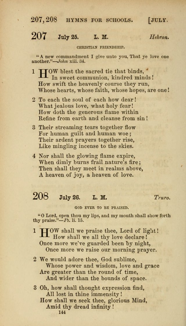 Hymns for Schools: with appropriate selections from scripture and tunes suited to the metres of the hymns (3rd ed.) page 144