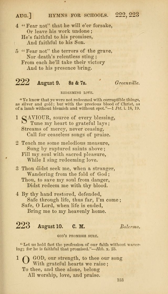 Hymns for Schools: with appropriate selections from scripture and tunes suited to the metres of the hymns (3rd ed.) page 153