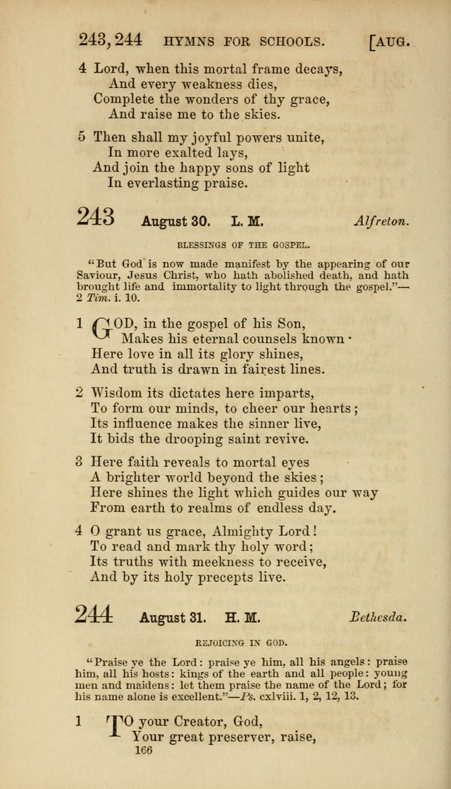 Hymns for Schools: with appropriate selections from scripture and tunes suited to the metres of the hymns (3rd ed.) page 166