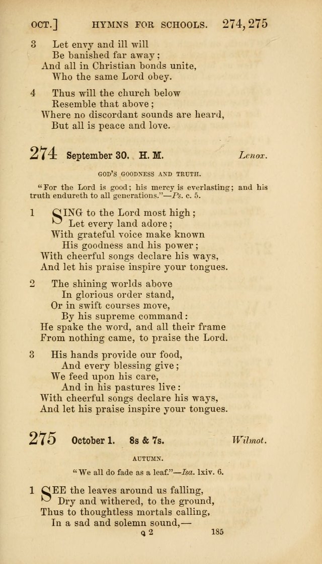 Hymns for Schools: with appropriate selections from scripture and tunes suited to the metres of the hymns (3rd ed.) page 185