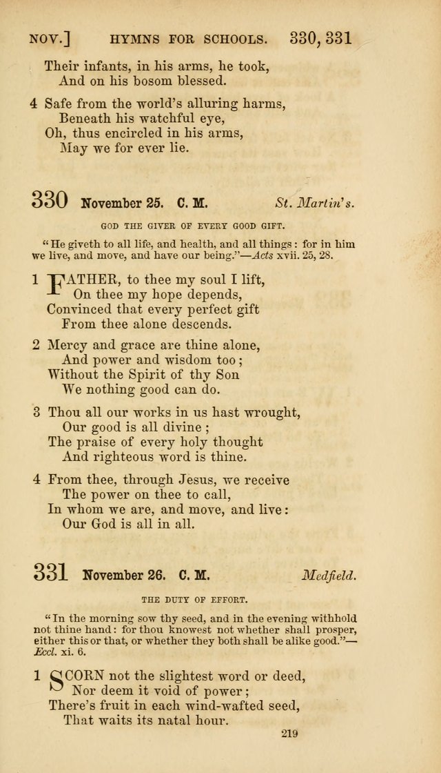 Hymns for Schools: with appropriate selections from scripture and tunes suited to the metres of the hymns (3rd ed.) page 219