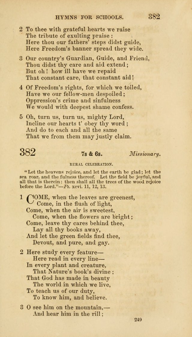 Hymns for Schools: with appropriate selections from scripture and tunes suited to the metres of the hymns (3rd ed.) page 249