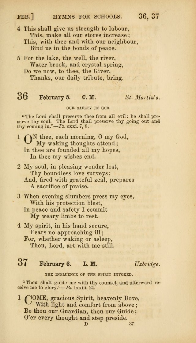 Hymns for Schools: with appropriate selections from scripture and tunes suited to the metres of the hymns (3rd ed.) page 37