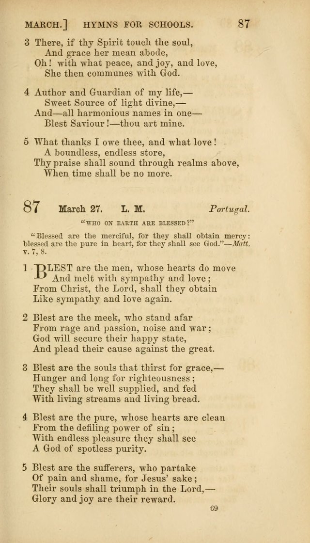 Hymns for Schools: with appropriate selections from scripture and tunes suited to the metres of the hymns (3rd ed.) page 69