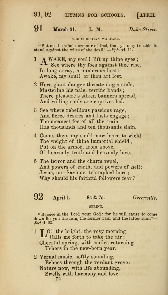 Hymns for Schools: with appropriate selections from scripture and tunes suited to the metres of the hymns (3rd ed.) page 72