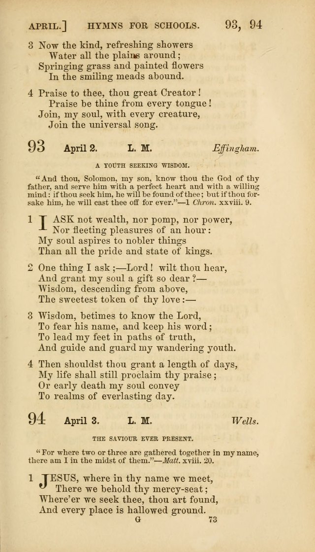 Hymns for Schools: with appropriate selections from scripture and tunes suited to the metres of the hymns (3rd ed.) page 73