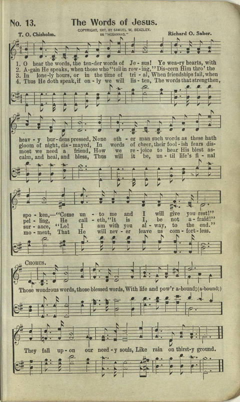 Hosannas: for Sunday Schools, conventions, etc., and generatl use in Christian work and worship page 13