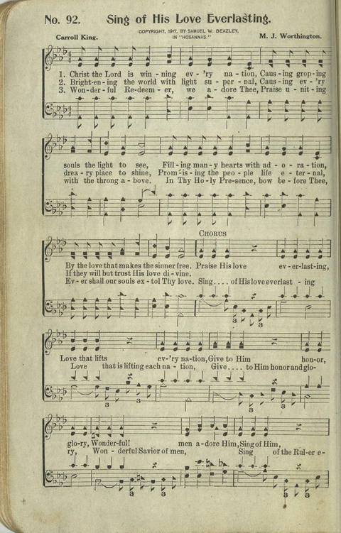 Hosannas: for Sunday Schools, conventions, etc., and generatl use in Christian work and worship page 92