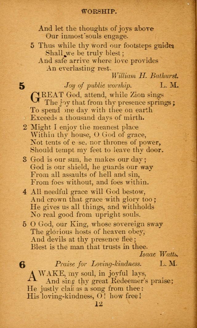 Hymnal: adapted to the doctrines and usages of the African Methodist Episcopal Church. Revised Edition page 12