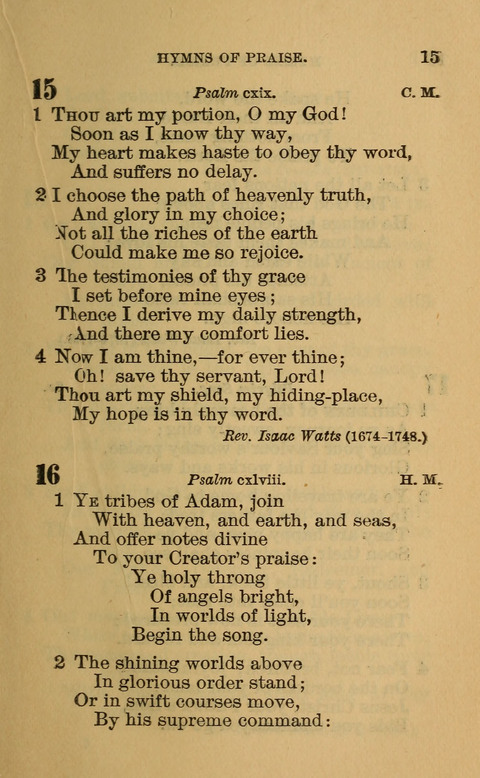 Hymns of the Ages: for Public and Social Worship, Approved and Recommended ... by the General Assembly of the Presbyterian Church in the U.S. (Second ed.) page 15