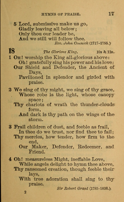 Hymns of the Ages: for Public and Social Worship, Approved and Recommended ... by the General Assembly of the Presbyterian Church in the U.S. (Second ed.) page 17