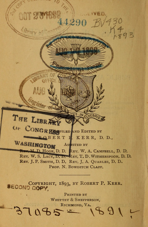 Hymns of the Ages: for Public and Social Worship, Approved and Recommended ... by the General Assembly of the Presbyterian Church in the U.S. (Second ed.) page 2