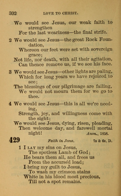 Hymns of the Ages: for Public and Social Worship, Approved and Recommended ... by the General Assembly of the Presbyterian Church in the U.S. (Second ed.) page 302