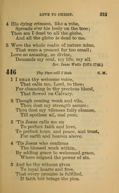 Hymns of the Ages: for Public and Social Worship, Approved and Recommended ... by the General Assembly of the Presbyterian Church in the U.S. (Second ed.) page 315