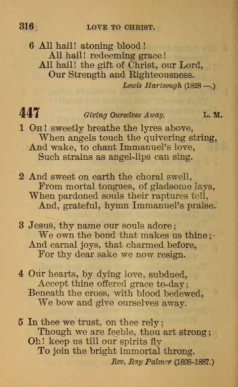 Hymns of the Ages: for Public and Social Worship, Approved and Recommended ... by the General Assembly of the Presbyterian Church in the U.S. (Second ed.) page 316